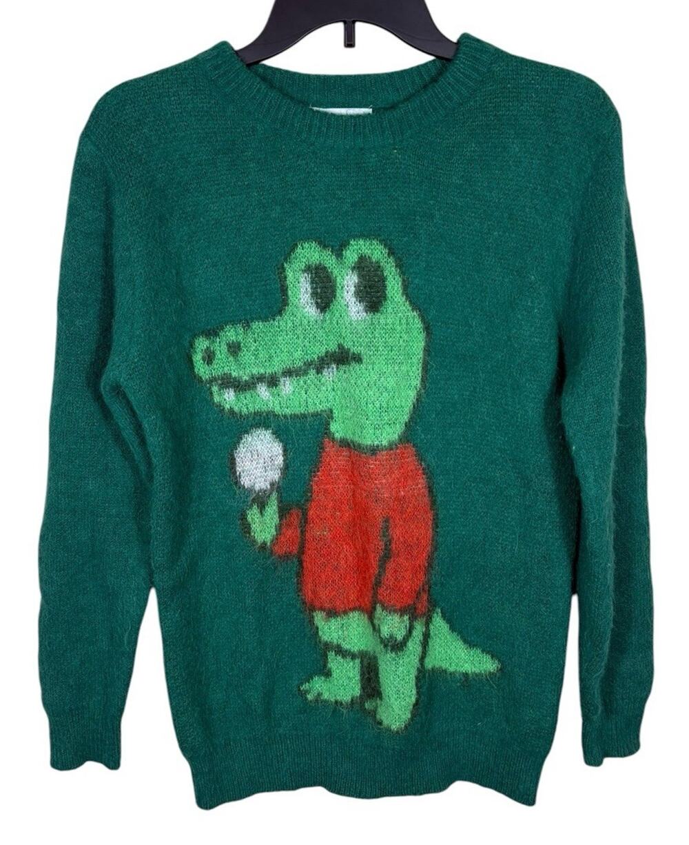 OXKNIT Wool Blend Alligator Fuzzy Crewneck Sweater Size Medium Novelty Print